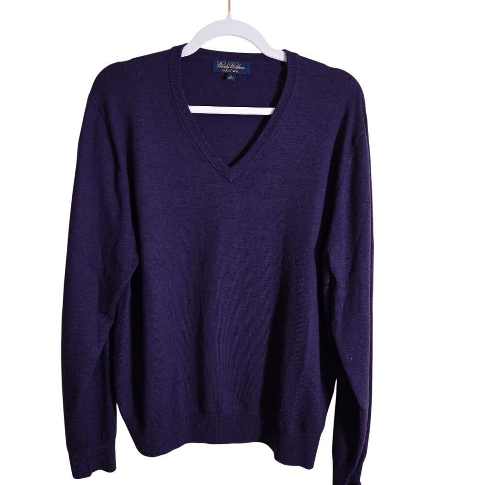Brooks Brothers 100% SaxXon Wool Plum V Neck Pullover Sweater Size L